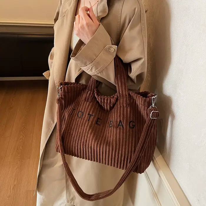 Sac fourre-tout en velours côtelé pour femmes