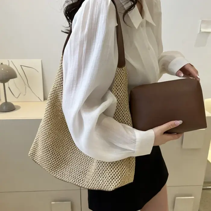 Sac de plage de voyage en rotin tissé à la main