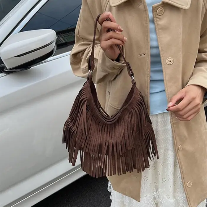 ChimTassel-Sac fourre-tout en daim marron à bandoulière