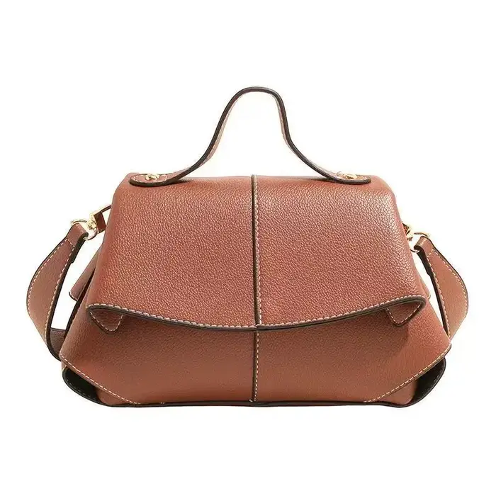 Sac à main en cuir souple grainé litchi marron pour femme