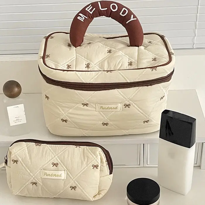 Mode marron arc gâteau femmes maquillage sac à fermeture éclair grande capacité fourre-tout organisateur toilette