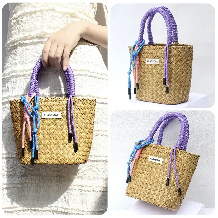 1 pièces sac fourre-tout tissé à la main panier de plage sac de marché