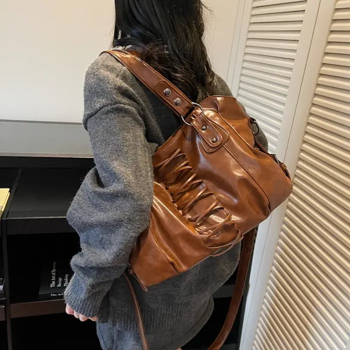 LEFTSIDE – sac à bandoulière Vintage en cuir marron pour femmes