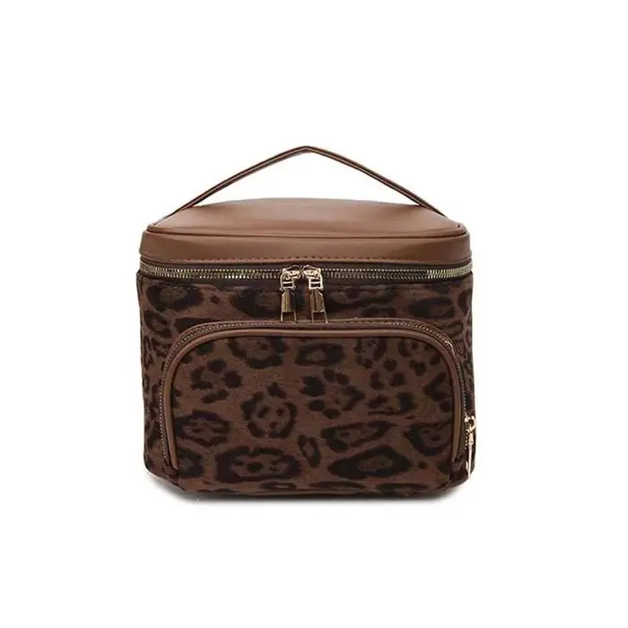 Sac à main imprimé léopard, sac à cosmétiques en cuir, pochette de maquillage de grande capacité, po