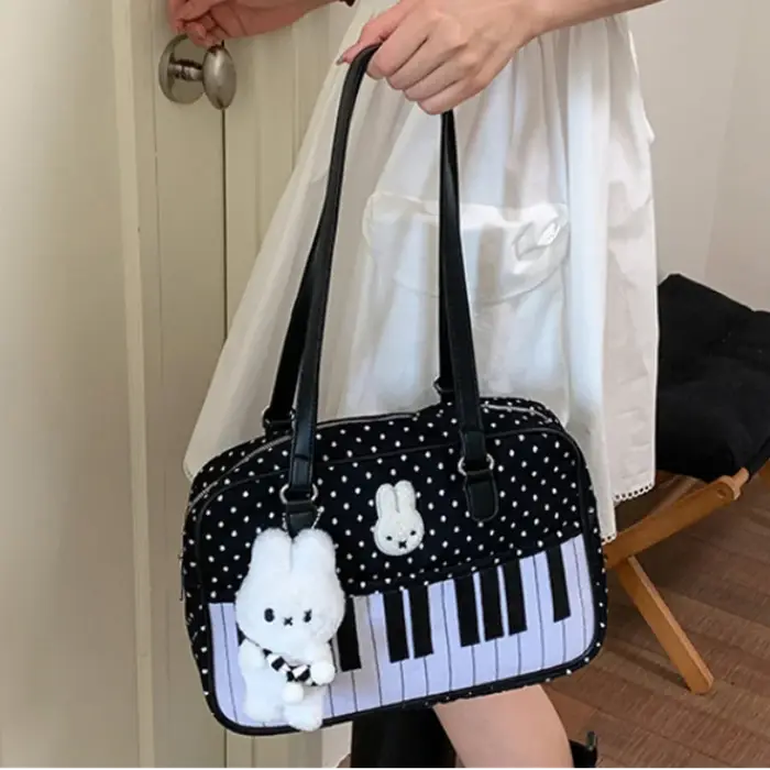 Sac fourre-tout rectangulaire grande capacité à pois et dentelle