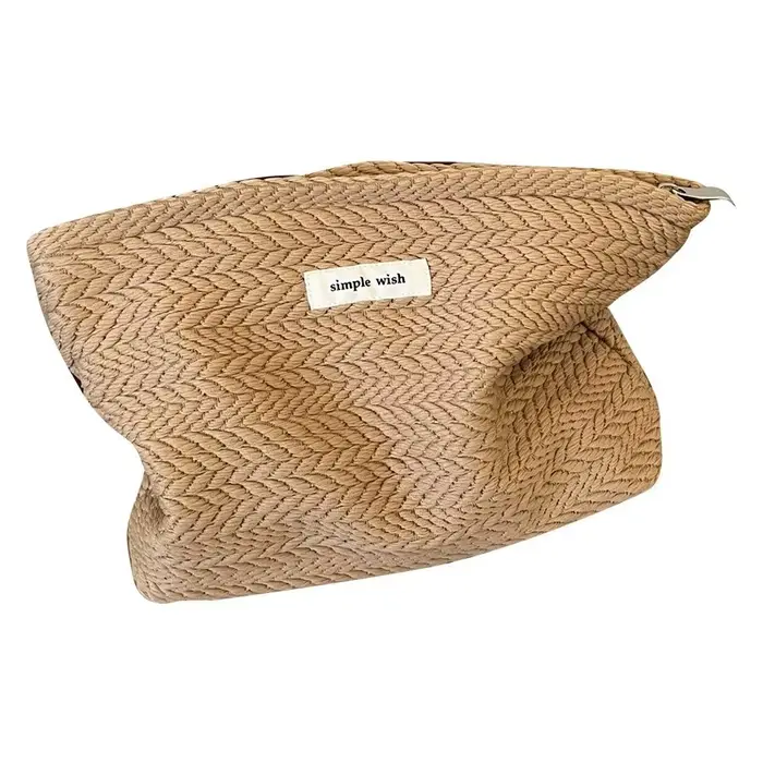 Trousse de maquillage en tissu tissé pour femmes, couleur unie, petit organisateur, pochette à cosmé