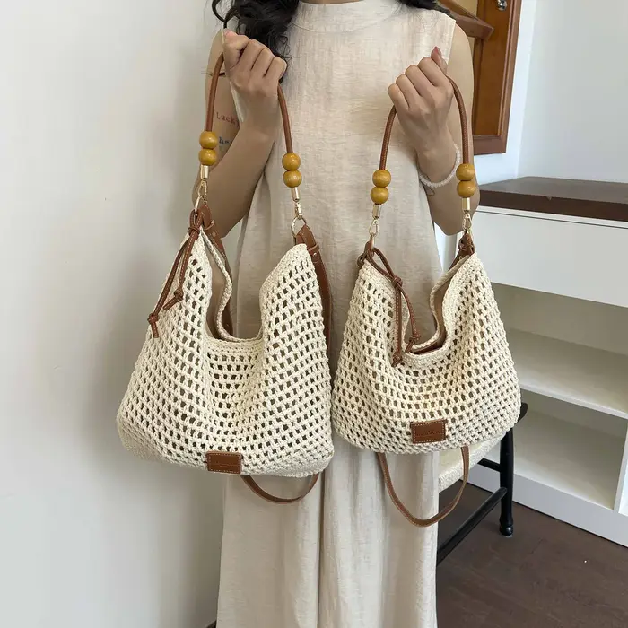 Sac fourre-tout en coton crocheté grande capacité