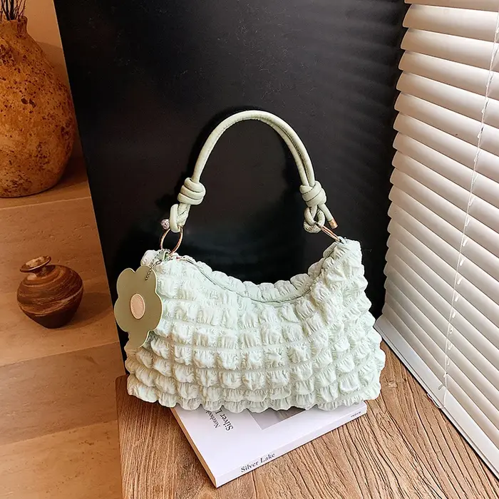 Sac fourre-tout décontracté plissé couleur unie pour femme