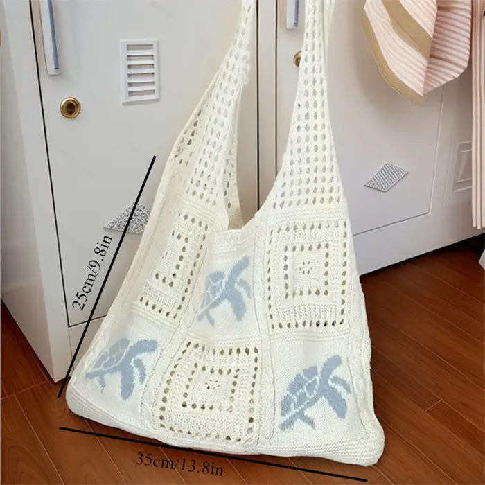 Sac fourre-tout de plage au crochet, motif tortue bleue, sac de plage d'été pour femmes, sac fourre-