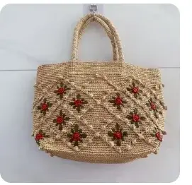 Sac à main bohème en paille à fleurs, sacs de plage en raphia d'été pour femmes, sac seau de grande