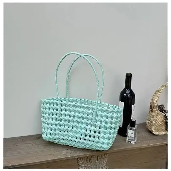 Nouveau panier tressé en PVC, petit panier à mailles creuses, sac de pique-nique, de plage, de vacan