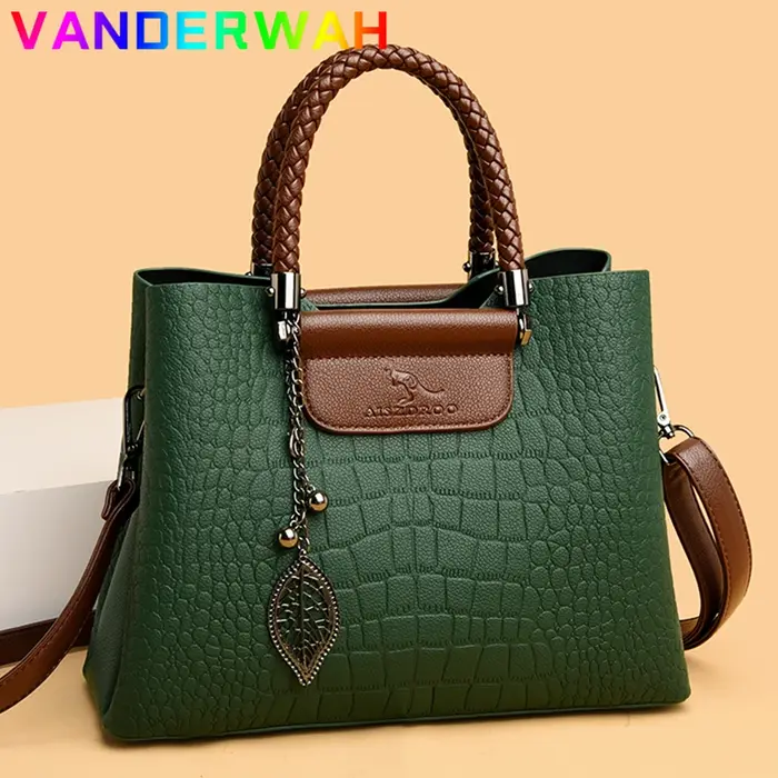 Sac à bandoulière en cuir de marque 3 couches Alligator pour femmes
