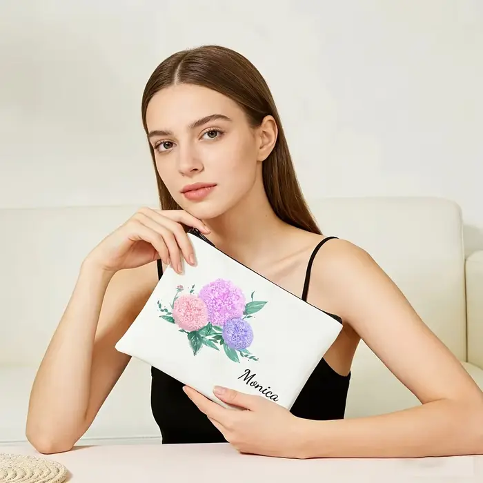 Pochette cosmétique personnalisée à imprimé hortensia
