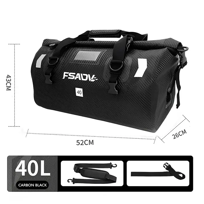 Sac arrière étanche noir carbone pour moto, sac de voyage en plein air 40/66l, sac à dos pour siège 
