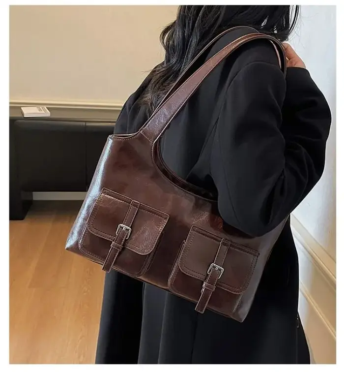 Sac fourre-tout en cuir vintage de style décontracté pour femmes