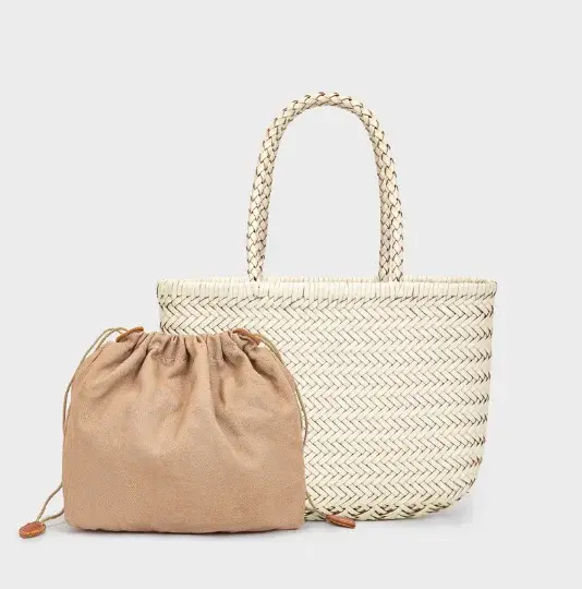 Sac à poignée supérieure tissé en cuir de vache pour femme