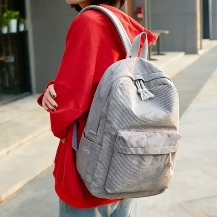 Sac à dos en velours style coréen grande capacité décontracté pour étudiant unisexe tendance pour l'extérieur et le quotidien