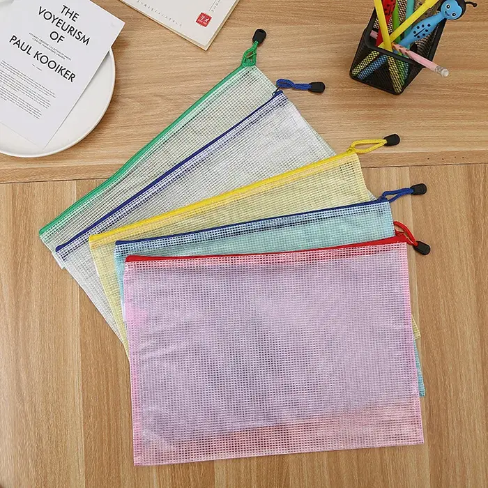 Sac à documents en poudre à fermeture éclair en maille