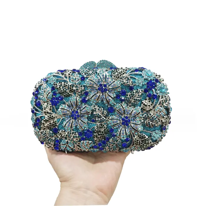 WHTUOHENG Pochette de soirée en métal doré avec pierres florales