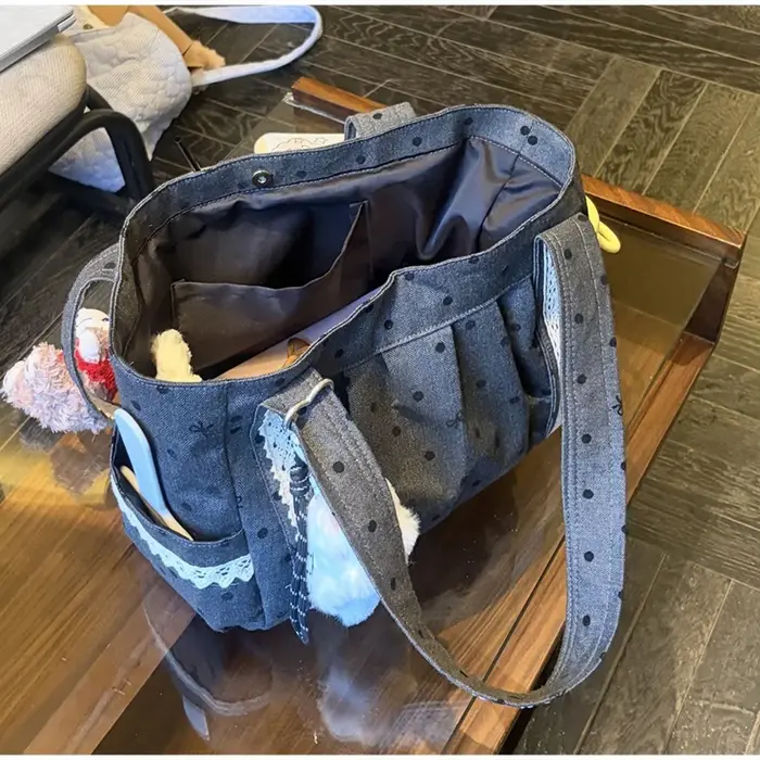 Sac fourre-tout en dentelle à pois grande capacité pour femme