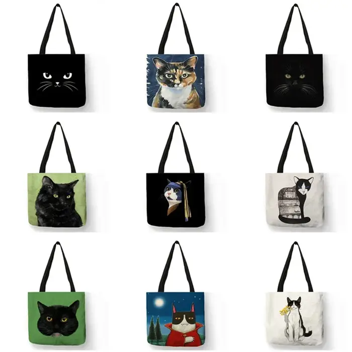 Sac à bandoulière imprimé chat noir pour femmes