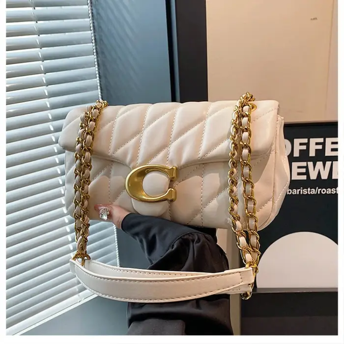 Nouveau sac rétro à bandoulière - Sac à chaîne polyvalent à motif losanges simple pour femme