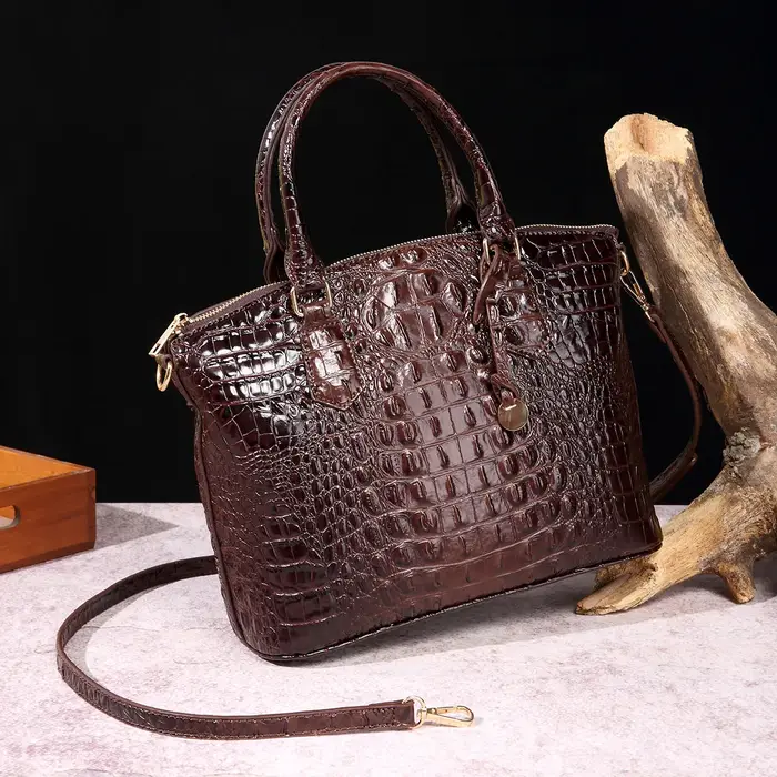Sac à main vintage pour femme en cuir gaufré crocodile avec poignée supérieure et bandoulière