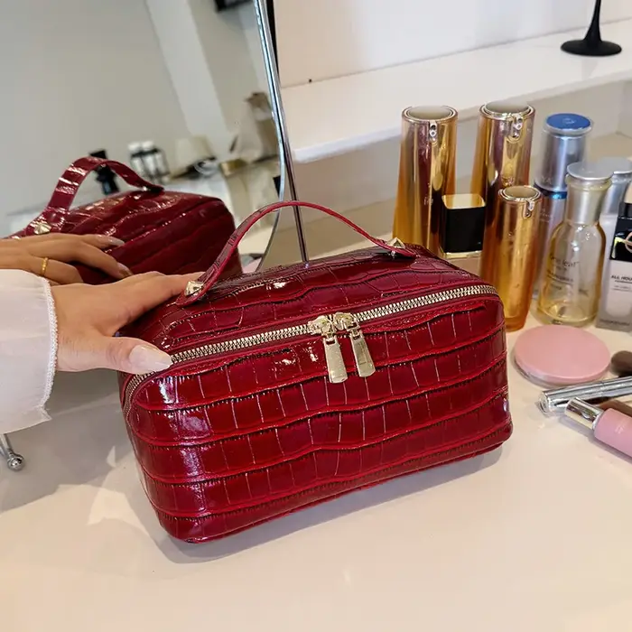 Sac de maquillage en cuir PU haut de gamme pour femmes