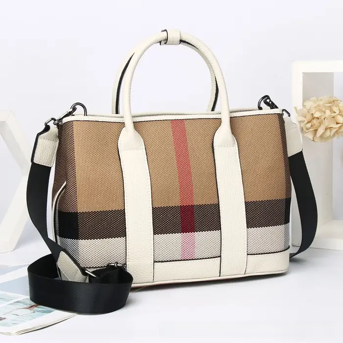 Sac fourre-tout en cuir et toile grande capacité pour femme – Nouvelle collection vintage à carreaux Garden – Tendance et spacieux – Offre du moment