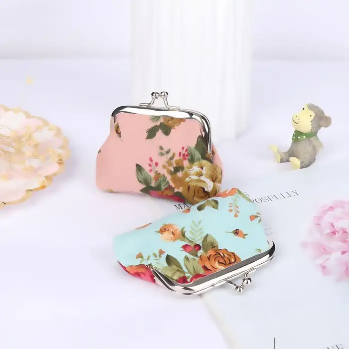 Floral femmes Vintage fleur rétro Mini petit portefeuille pochette porte-monnaie porte-carte de crédit