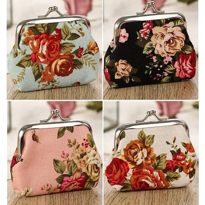 Mini porte-monnaie floral avec clip à bouche en fer