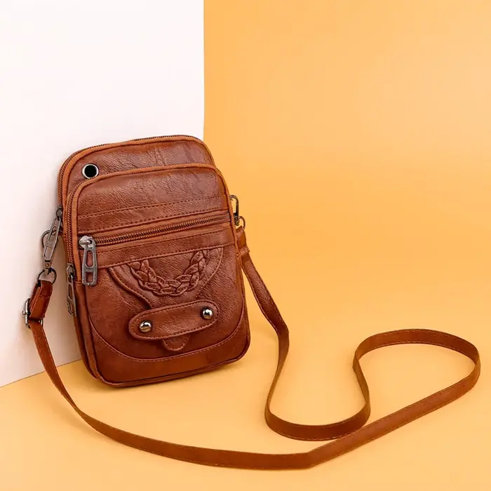 Sac à main vintage en cuir PU pour femmes, petit sac à bandoulière pour téléphone, pochette en poudr
