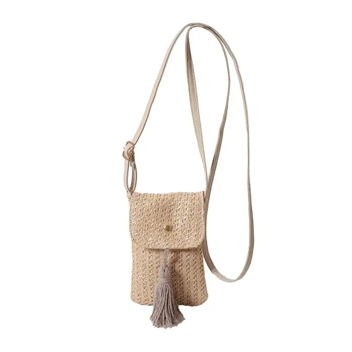 Sac à main décontracté en paille tressée fait main, style coréen, pochette pour téléphone femme, cou