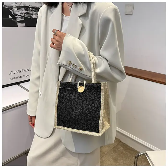 Sac à main en lin avec fermeture éclair pour femme