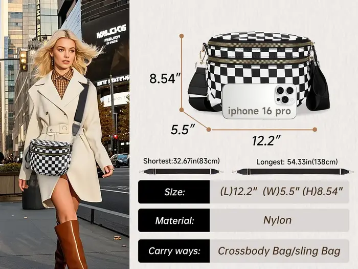 Sac banane à carreaux pour femmes