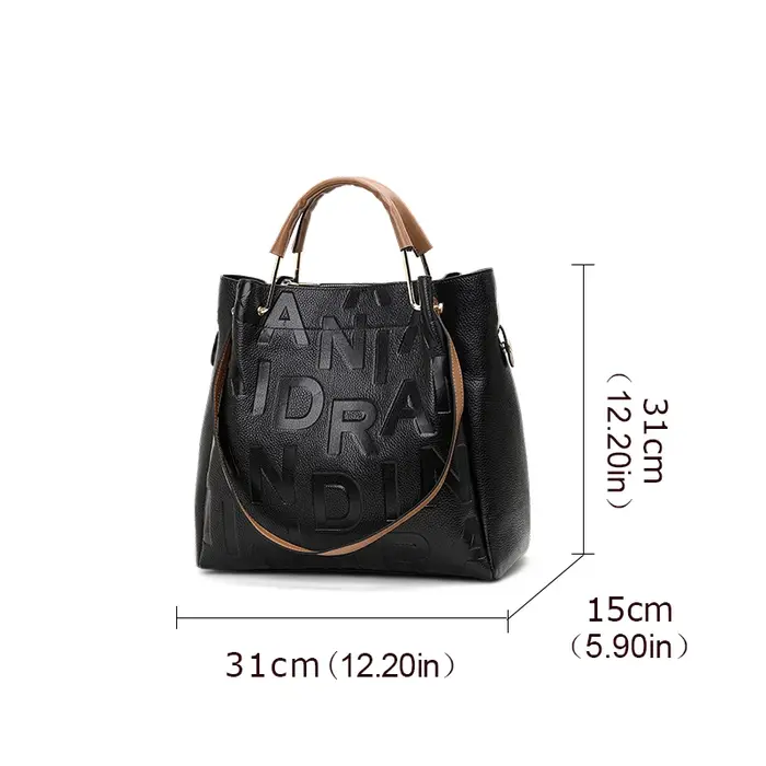 Sac à main pour femme noir haut de gamme en cuir de vache de haute qualité avec grande capacité et imprimé de lettres