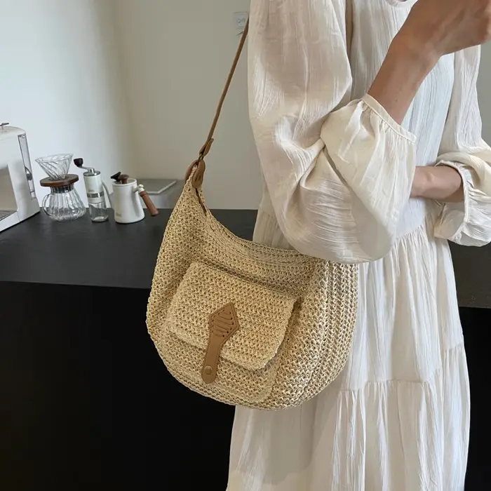 Sacs à bandoulière de luxe pour femmes, sac de plage en paille tissé, sac bohème en rotin, sacs à ma