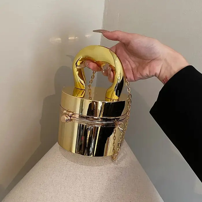 Sac à main boîte en or brillant pour femmes