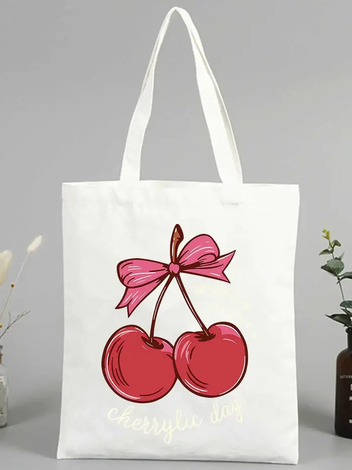 Sac fourre-tout en toile à motif cerises pour femme