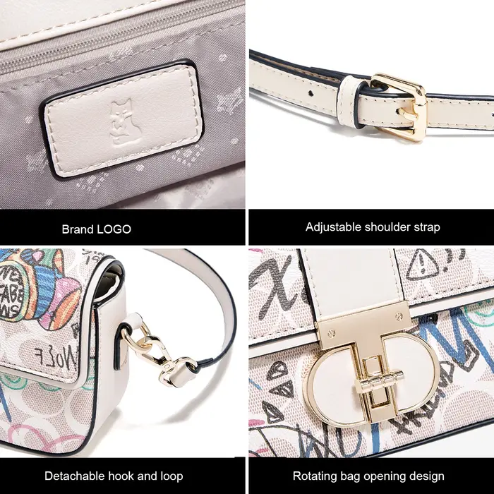 Sac à bandoulière chic en cuir PU FOXER, sac à main graffiti pour femme, sac à bandoulière tendance