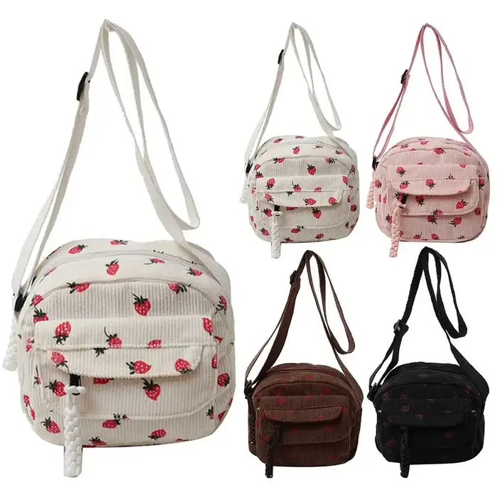 Mignon fraise sac à bandoulière décontracté fermeture éclair à la mode sac