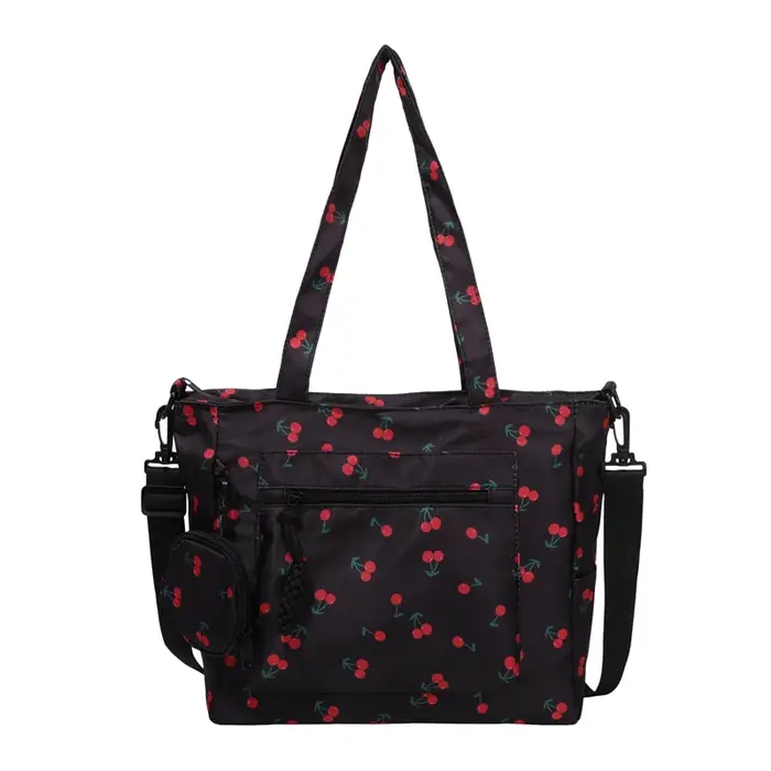 Sac fourre-tout imprimé cerise pour femmes, sac à bandoulière en nylon de grande capacité, sac à mai