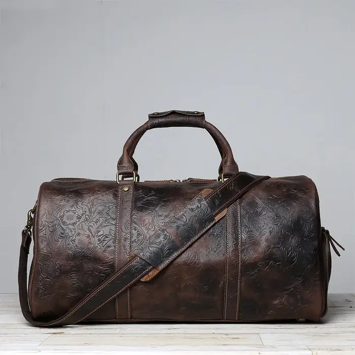 Baotou-Fourre-tout en cuir gaufré vintage, grande capacité, ceinture, compartiment à chaussures, vêt