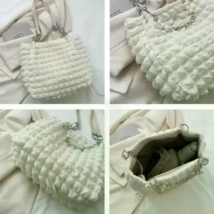 Sac fourre-tout texturé à bulles avec chaîne de perles