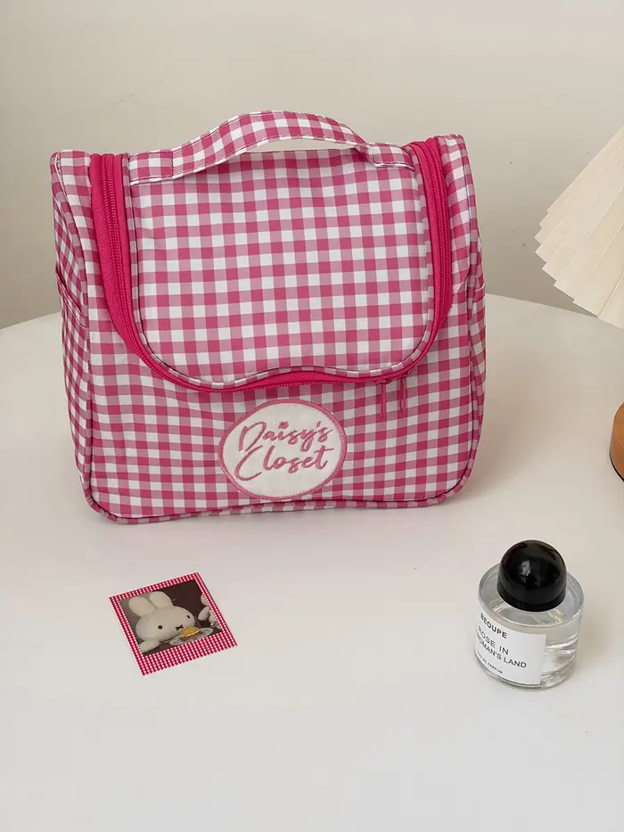 Pochette de maquillage Airfriend à motif quadrillé, sac de voyage matelassé pour organiser les cosmétiques, trousse de toilette de luxe pour femmes, vente en gros