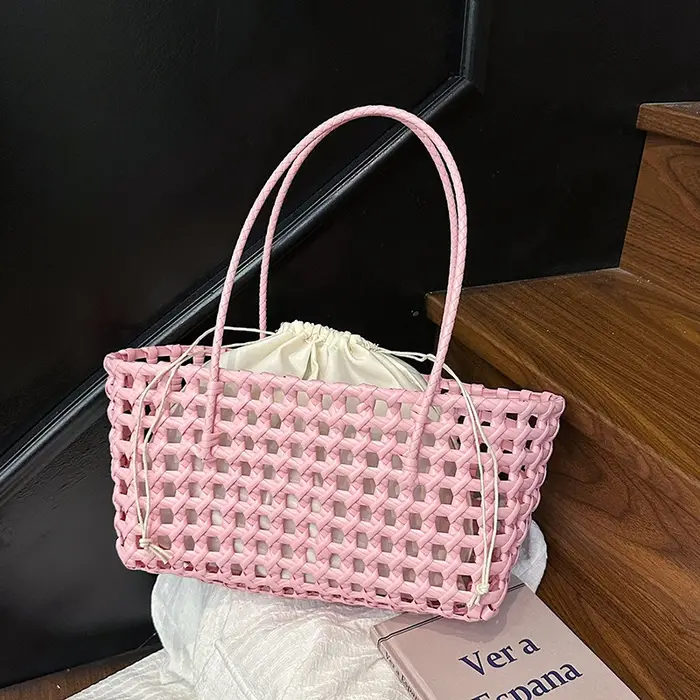 Sac fourre-tout tissé à la main coréen, grand sac de plage de style bohème, sac à bandoulière décontracté en forme de panier pour femmes