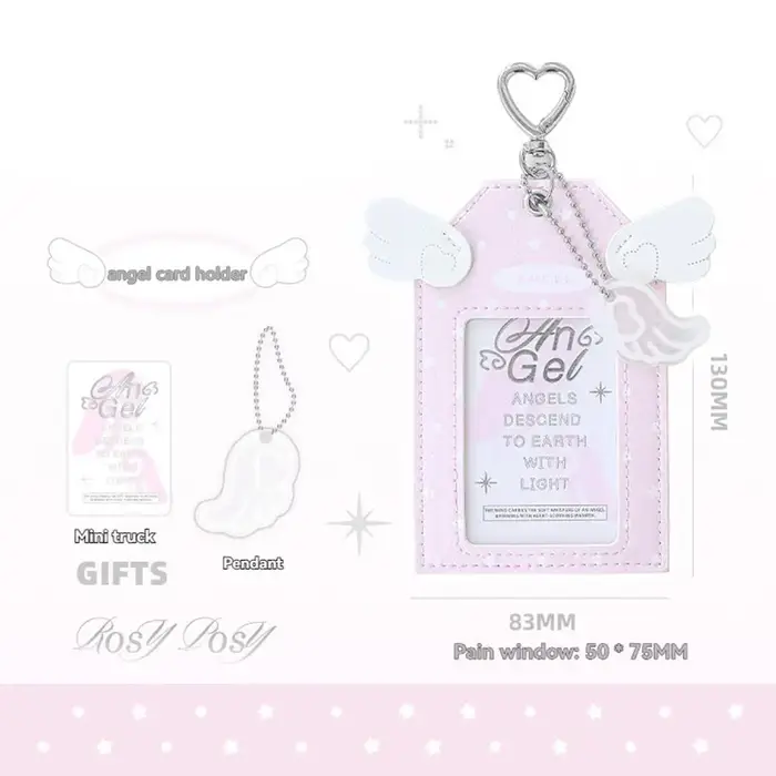 Ensemble de porte-cartes en cuir PU Aile d'ange avec breloque métallique