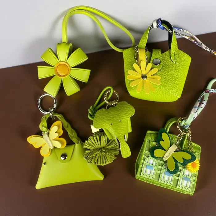 Ensemble Pochette Tournesol et Porte-clés en Cuir PU Vert Pomme - Porte-monnaie Fonctionnel