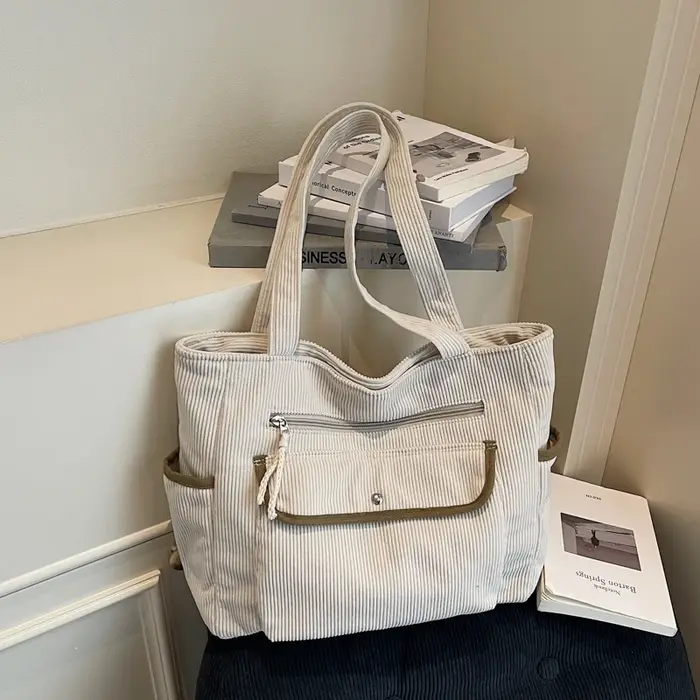 Sac fourre-tout en velours côtelé grande capacité pour femme