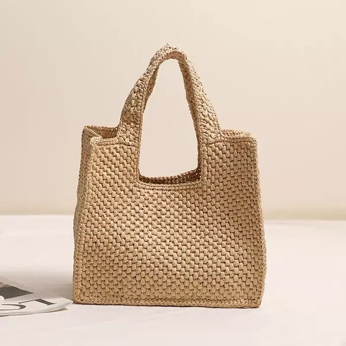 Sac à main décontracté en paille tressée avec poignée supérieure, grand sac fourre-tout pour les vac